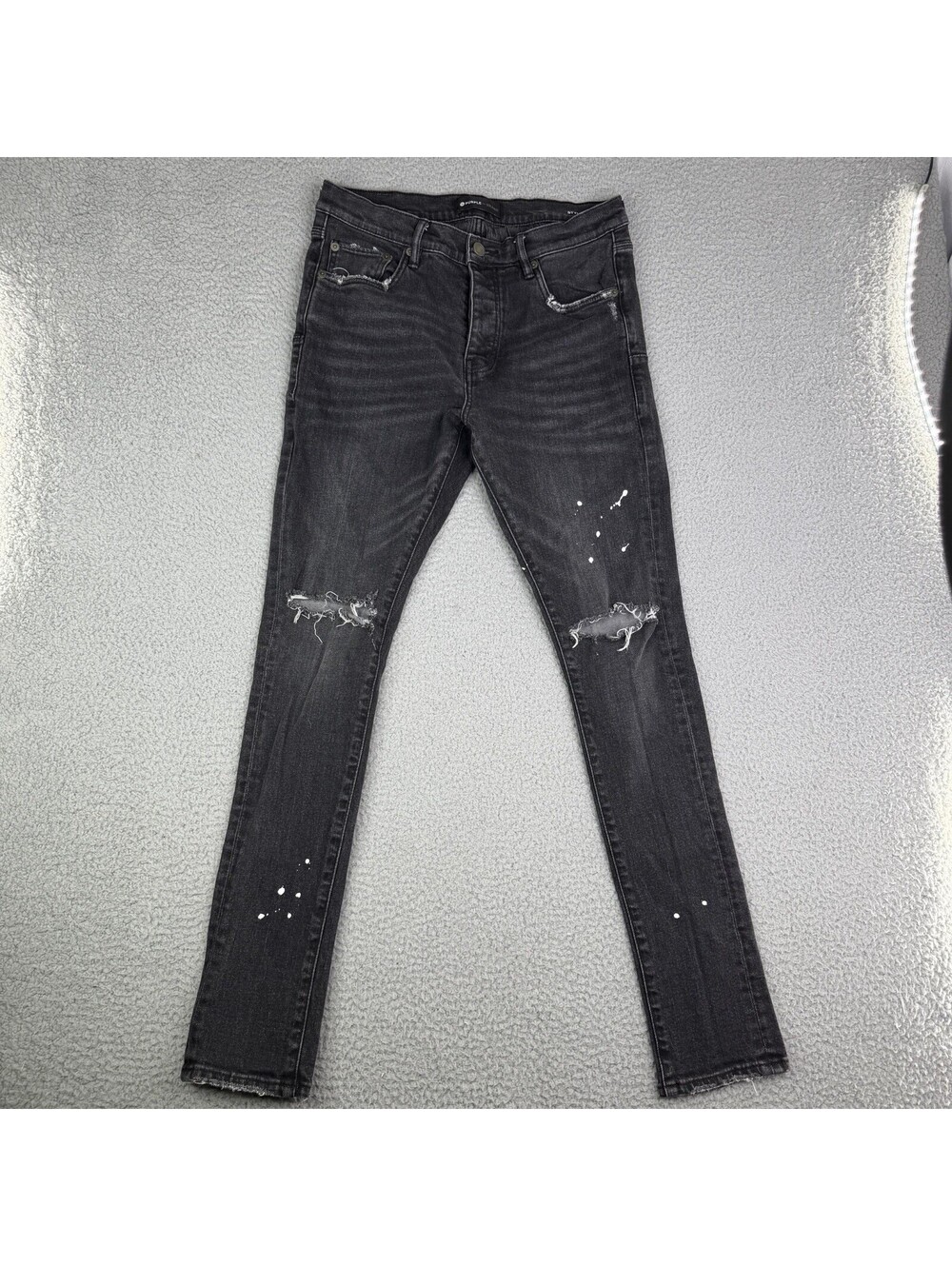 Purple Brand Distressed Black Denim Slim Jeans P001 Style Men's Size 31x32